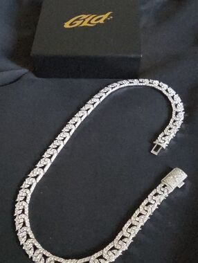 GLD Pavé Cuban Link Necklace - Silver Sparkle